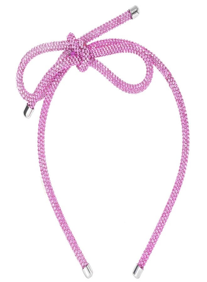 BYERUITE Rhinestone Bow Headbands for Women, Bling Bow Hair Band Hoop, Non-Slip Sparkly Bowknot Hair Headband for Long Short Curly Straight Thick Thin Hair (Pink) - Image 1